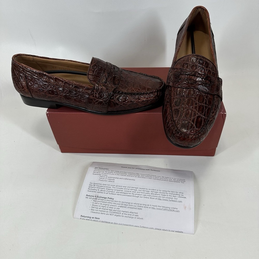 Turtleson Penny Loafers Authentic Croc‎ Leather Hand Made Men's Size 11.5 Brown